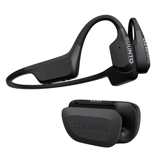 SUUNTO Aqua Open-Ear Swimming Bone Conduction Headphone Bluetooth Sports Headphone 32GB MP3 Player & Head Movement Control Noise Cancelled Dual-Mic IP68 Waterproof 30H Playtime w/Powerbank Black