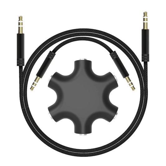 EBEETECH 3.5mm Multi Headphone Audio Splitter 5-Jack Female Connector Adapter with 3.5mm Stereo Cable 20cm & 100cm 3-in-1Pack