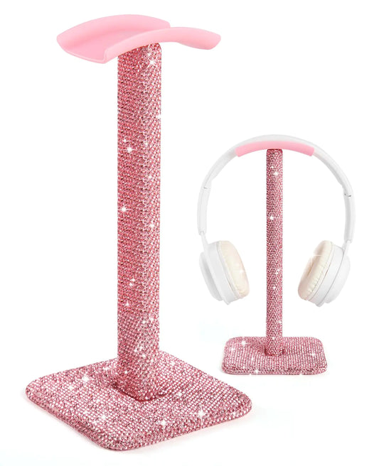 Pulchrum Luxury Rhinestones Headphone Stand Metal Headset Holder Crystal for All Headphone (Pink)
