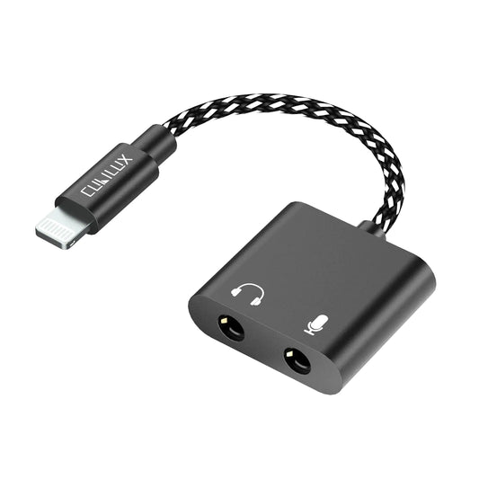 Cubilux TRRS Microphone to Lightning Adapter 3.5mm External MIC Connector Compatible with Apple iPhone iPad - with Headphone Jack for Monitoring