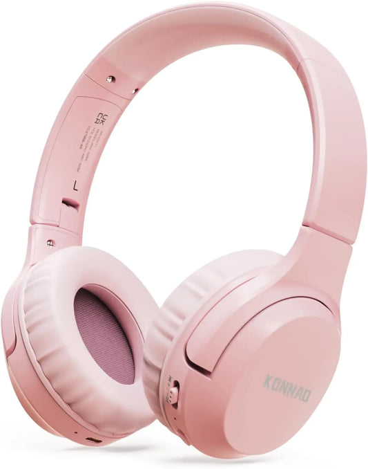 KONNAO Kids Headphones Wireless 60H Foldable On Ear Headphone with MIC Volume Limiter 85dB/94dB Wireless & Wired Headphones Over-Ear Headphone for Kid Adult School Online Class Travel Pink